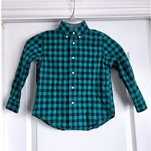 Ralph Lauren Boys Green Navy Buffalo Check Long Sleeve Button‎ Shirt 4 4T Pony